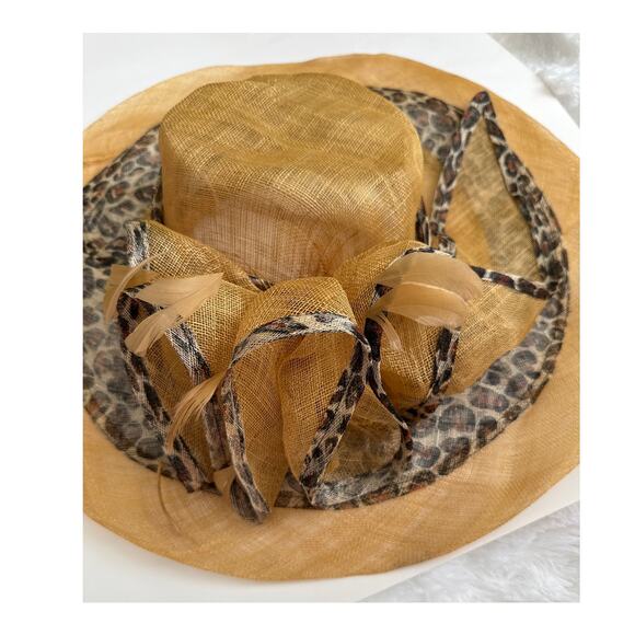 CC exclusives Big straw wide brimmed hat animal print Big bow and feather - Picture 2 of 16